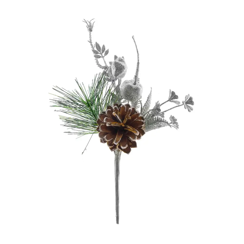 Vianočná dekorácia MagicHome vetvička so šiškou dotvorí čarokrásnu atmosféru Vianoc vo vašom domove. Farba je strieborná. Výška je 25 cm. Balenie obsahuje 6 kusov.