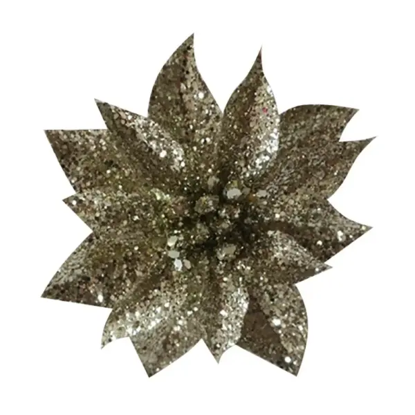 Vianočná dekorácia MagicHome kvet GlitterPoinsettia so štipcom dotvorí čarokrásnu atmosféru Vianoc vo vašom domove. Farba je šampaň. Veľkosť kvetu je 9 cm a dĺžka kvetu je 8 cm. Balenie obsahuje 6 kusov.