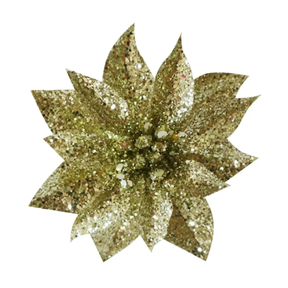 Vianočná dekorácia MagicHome kvet GlitterPoinsettia dotvorí čarokrásnu atmosféru Vianoc vo vašom domove. Farba je zlatá. Veľkosť kvetu je 9 cm a dĺžka kvetu je 8 cm. Balenie obsahuje 6 ks.