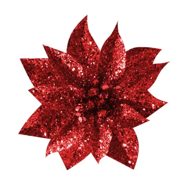 Vianočná dekorácia MagicHome kvet GlitterPoinsettia so štipcom dotvorí čarokrásnu atmosféru Vianoc vo vašom domove. Farba je červená. Veľkosť kvetu je 9 cm a dĺžka kvetu je 8 cm. Balenie obsahuje 6 kusov.