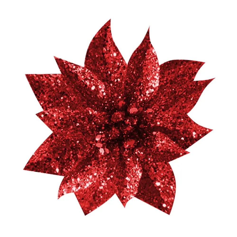 Vianočná dekorácia MagicHome kvet GlitterPoinsettia so štipcom dotvorí čarokrásnu atmosféru Vianoc vo vašom domove. Farba je červená. Veľkosť kvetu je 9 cm a dĺžka kvetu je 8 cm. Balenie obsahuje 6 kusov.