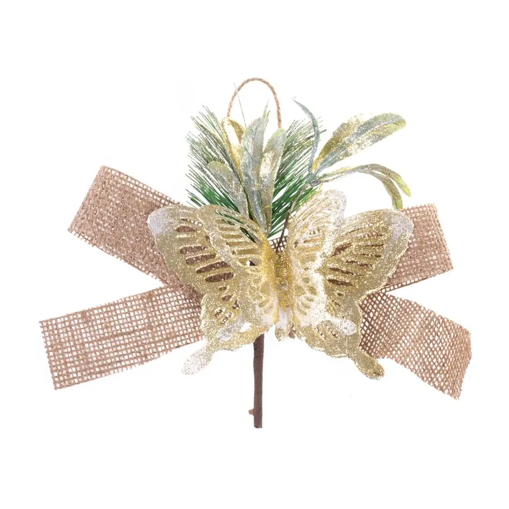 Vianočná dekorácia MagicHome vetvička s motýľom a jutovou stuhou dotvorí čarokrásnu atmosféru Vianoc vo vašom domove. Farba je zlatá. Výška je 18 cm. Balenie obsahuje 6 kusov.
