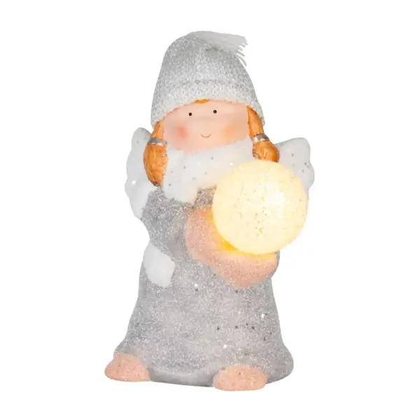 Krásna postavička MagicHome anjel so snehovou guľou skrášli váš domov počas vianočného obdobia. Je to vianočná postavička s LED osvetlením. Farba LED je teplá biela a počet LED je 1. Disponuje jednoduchým svietením a spínačom ON/OFF. Postavička slúži len na vnútorné používanie. Napájanie zabezpečujú 2 x LR44 batérie
