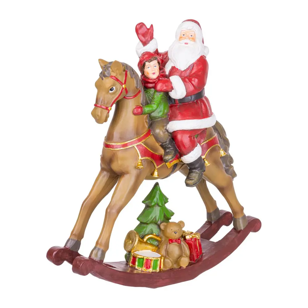 Krásna dekorácia MagicHome santa s chlapčekom na koni skrášli váš domov počas vianočného obdobia. Dekorácia je vyrobená z polyresinu a jej rozmery sú 28x10x30 cm.