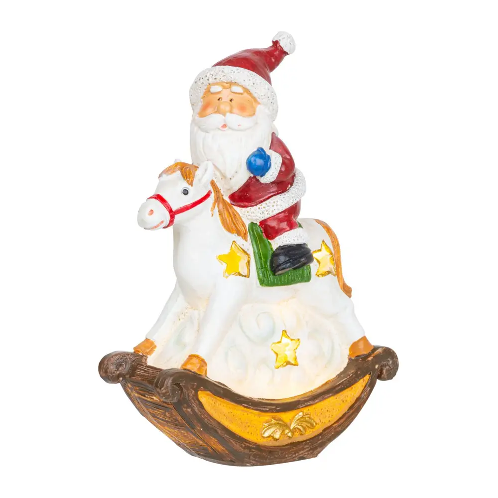 Krásna dekorácia MagicHome santa na koni skrášli váš domov počas vianočného obdobia. Je to vianočná dekorácia s LED osvetlením. Farba LED je teplá biela a počet LED je 2. Disponuje funkciou jednoduchého svietenia a spínačom ON/OFF. Dekorácia slúži len na vnútorné používanie. Napájanie zabezpečujú 2 x LR44 batérie