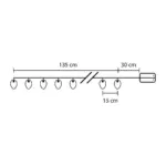 35 m. Reťaz slúži len na vnútorné používanie a stupeň ochrany je IP20. Rozstup medzi LED je 15 cm. Menovité napätie reťazca je 3 V a menovitý príkon reťazca je 0