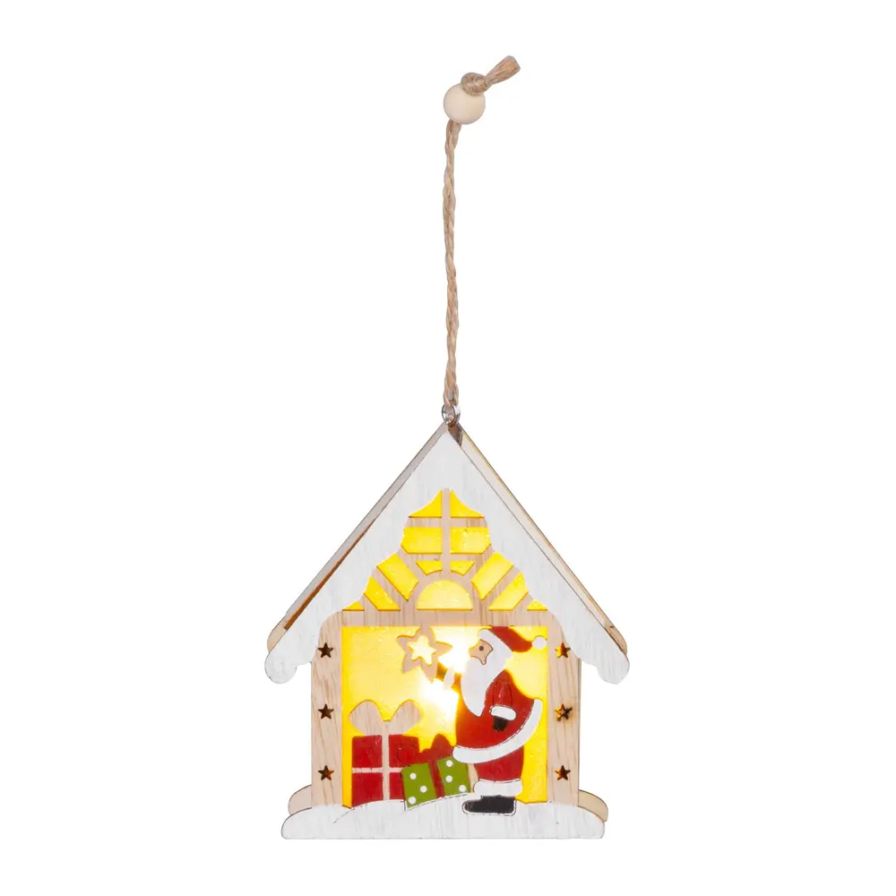 Závesná dekorácia MagicHome Santa v domčeku je vkusným doplnkom vášho interiéru počas vianočných sviatkov. Je to vianočná dekorácia s LED osvetlením. Farba LED je teplá biela a počet LED je 1. Trieda ochrany je IP20 a slúži len na vnútorné používanie. Disponuje funkciou jednoduchého svietenia a spínačom ON/OFF. Napájanie zabezpečuje 1 x CR2032 batéria. Svetelné zdroje nie sú vymeniteľné. Rozmer je 9x3x10
