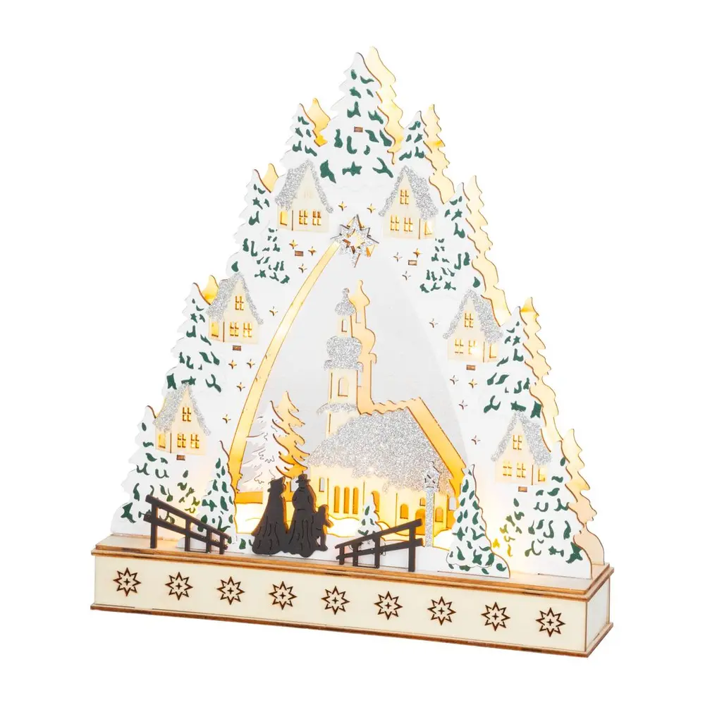 Dekorácia MagicHome dedinka je vkusným doplnkom vášho interiéru počas vianočných sviatkov. Je to vianočná dekorácia s LED osvetlením. Farba LED je teplá biela a počet LED je 10. Menovité napätie reťazca je 3 V a menovitý príkon reťazca je 0