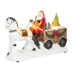 Dekorácia MagicHome Santa s koňom je vkusným doplnkom vášho interiéru počas vianočných sviatkov. Je to vianočná dekorácia s LED osvetlením Farba LED je teplá biela a počet LED je 11. Dekorácia slúži len na vnútorné používanie. Disponuje funkciou jednoduchého svietenia. otáčajúcim sa stromom a spínačom ON/OFF. Napájanie zabezpečujú 3 x AA batérie