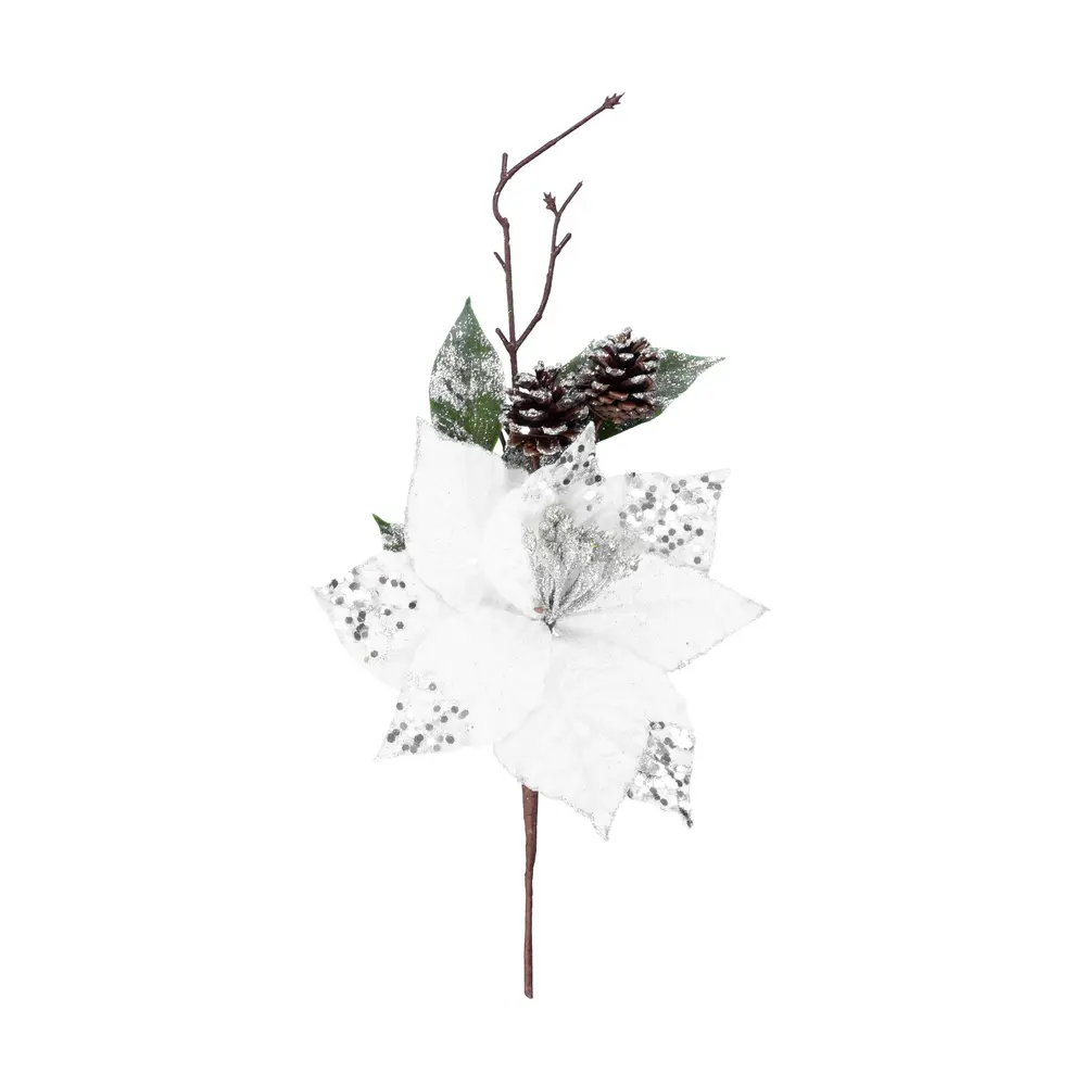 Vianočná dekorácia MagicHome vetvička s kvetom poinsettia dotvorí čarokrásnu atmosféru počas Vianoc vo vašom domove. Farba je biela. Výška je 34 cm. Balenie obsahuje 6 ks.