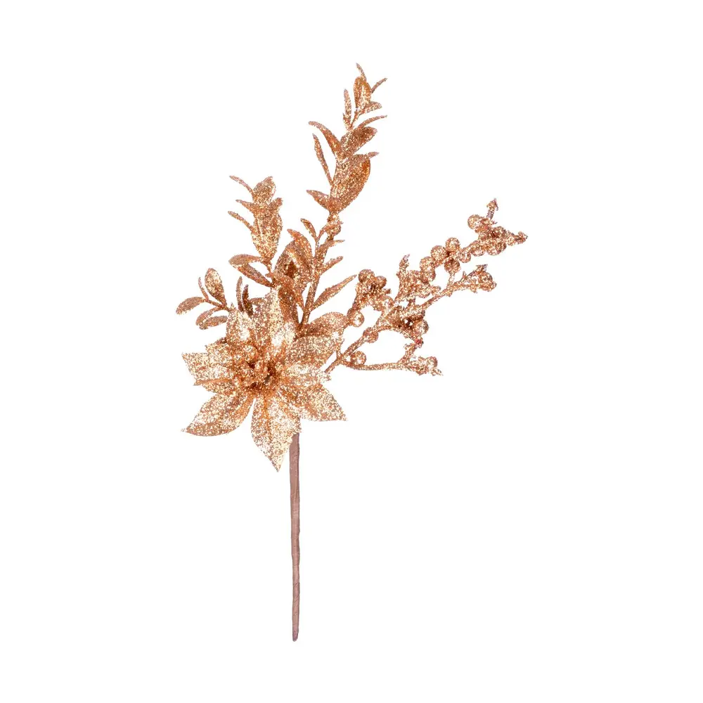 Vianočná dekorácia MagicHome vetvička s kvetom poinsettia a bobuľkami dotvorí čarokrásnu atmosféru Vianoc vo vašom domove. Farba je zlatá. Výška je 24 cm. Balenie obsahuje 6 ks.