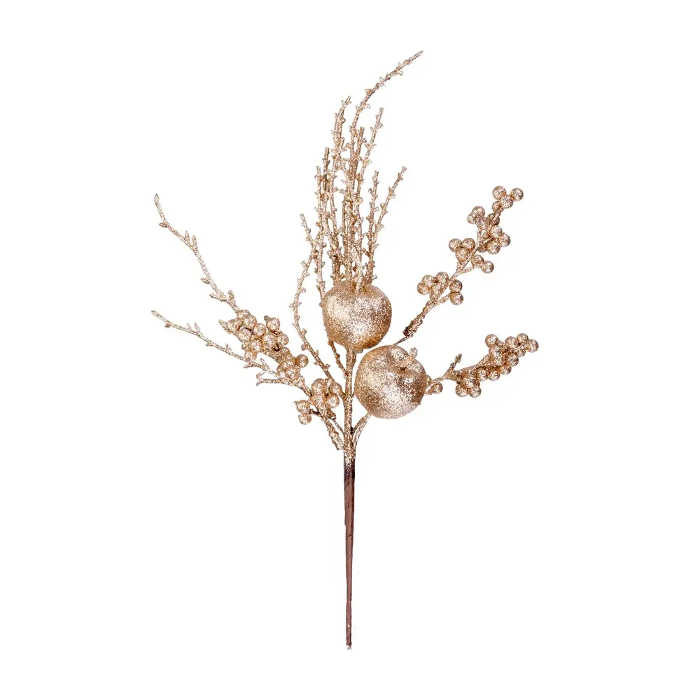 Vianočná dekorácia MagicHome vetvička s jabĺčkami dotvorí čarokrásnu atmosféru Vianoc vo vašom domove. Farba je zlatá. Výška je 32 cm. Balenie obsahuje 6 ks.