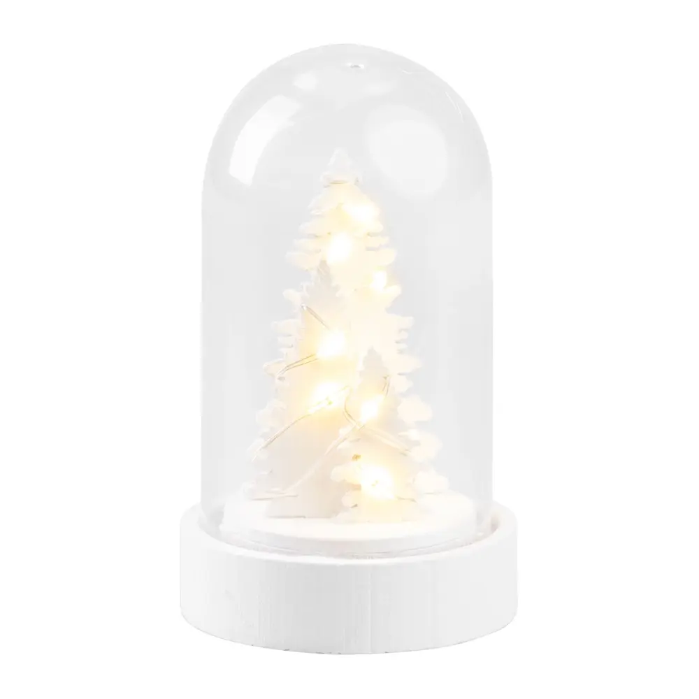 Dekorácia MagicHome Biely stromček v kupole je vkusným doplnkom vášho interiéru počas vianočných sviatkov. Je to vianočná dekorácia s LED osvetlením. Farba LED je teplá biela a počet LED je 1. Disponuje funkciou jednoduchého svietenia a spínačom ON/OFF. Napájanie zabezpečuje 1 x CR2032 batéria