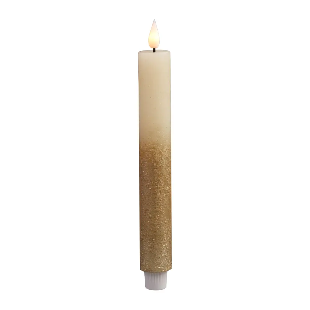 Táto elegantná LED sviečka MagicHome v krémovej farbe so zlatým metalickým efektom poskytuje jednoduché svietenie a obsahuje časovač (6 hod. ON