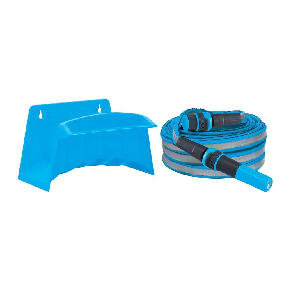Praktický set hadice s dýzou a držiakom AQUACRAFT® 870102 ušetrí miesto na vašej záhrade. Set obsahuje textilnú plochú hadicu s dĺžkou 20 metrov