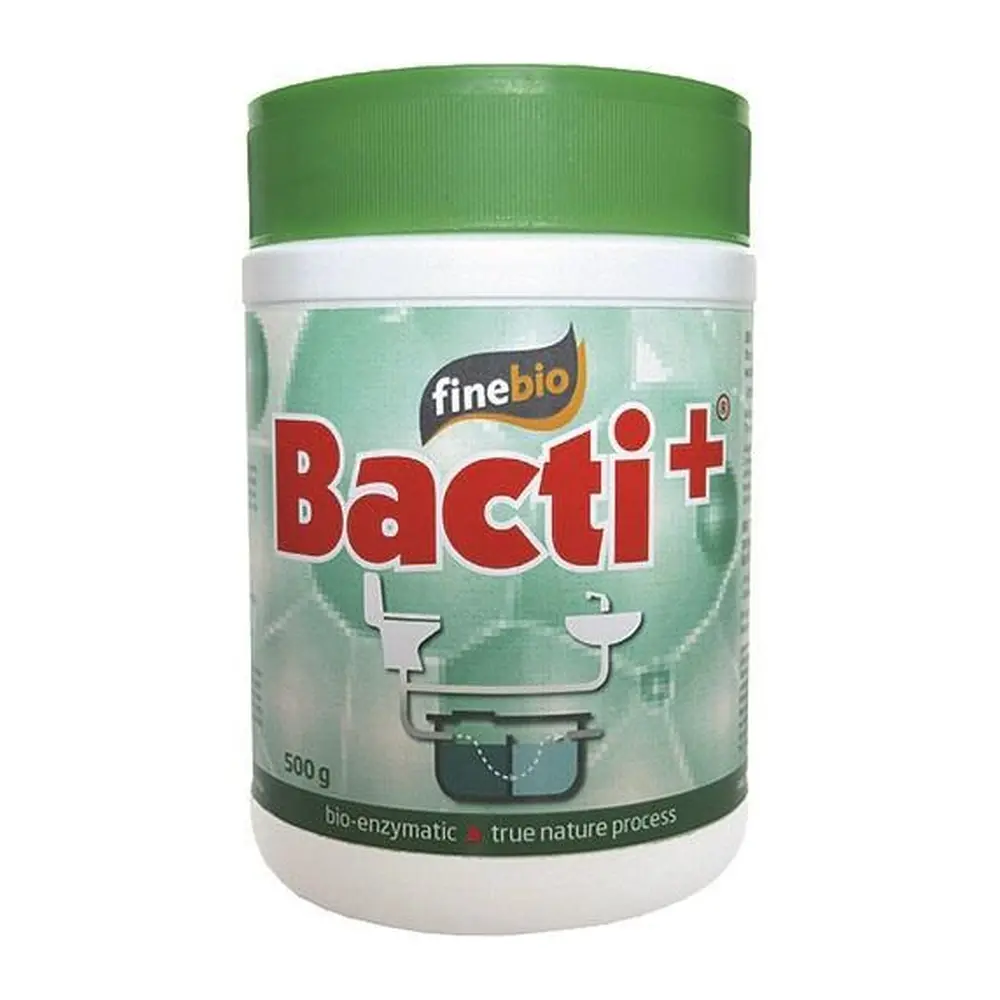 Bacti Plus je prírodná biológia do septikov a žúmp. Odstraňuje zápach a optimalizuje chod. Bacti Plus zabezpečuje účinné čistenie odpadovej vody potrubia a drenáže. Stačí nasypať do WC a spláchnuť.
