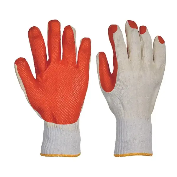 - polomáčané v latexte. Balenie obsahuje 12 párov rukavíc.<p>Pracovné rukavice vyrobené z pletenej priadze PE a bavlny napustených latexom vrátane jeho hrubej vrstvy na dlani a prstoch.Je zabzpečená vysoká odolnosť voči oderu a prepichnutiu ostrým predmetom. Vhodné