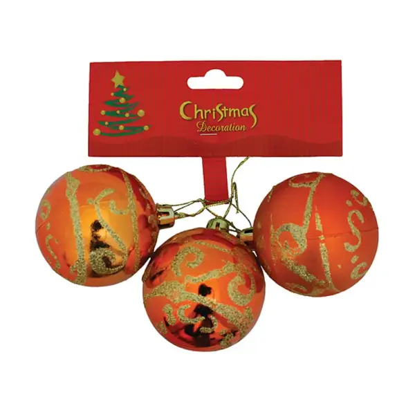 Gule MagicHome Vianoce, 3 ks, medené so zlatým ornamentom, 5 cm