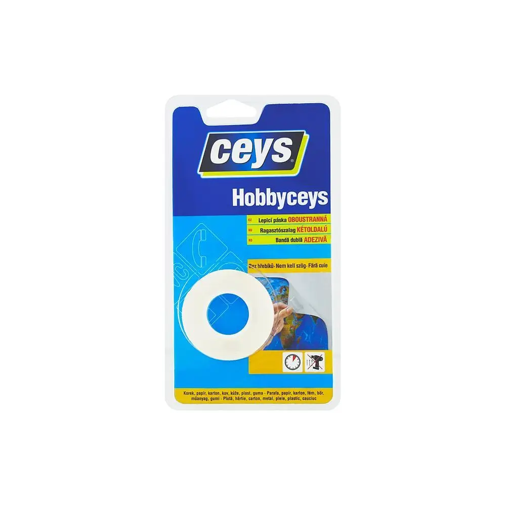 Vďaka obojstrannej lepiacej páske Hobbyceys bude lepenie ľahké a rýchle. Fixácia je jednoduchá a okamžitá bez nutnosti použitia klincov alebo pripináčikov. Páska odoláva vlhkosti
