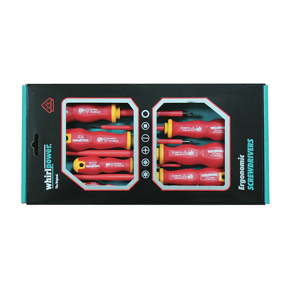 Sada skrutkovačov Whirlpower® 102-105 je nevyhnutným nástrojom pre každého elektrikára. S jej ergonomickým dizajnom a certifikáciou VDE 1000 ponúka spoľahlivosť a bezpečnosť pri práci s elektrickými zariadeniami. Vďaka 5 dielnej sade máte všetko potrebné na rýchlu a efektívnu prácu.