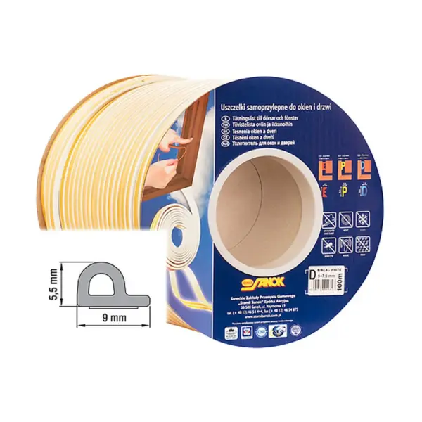 Tesnenie Stomil SD-39CX/4-0, profil P, 9x5.5 mm, L-100 m, na okná a dvere, biele