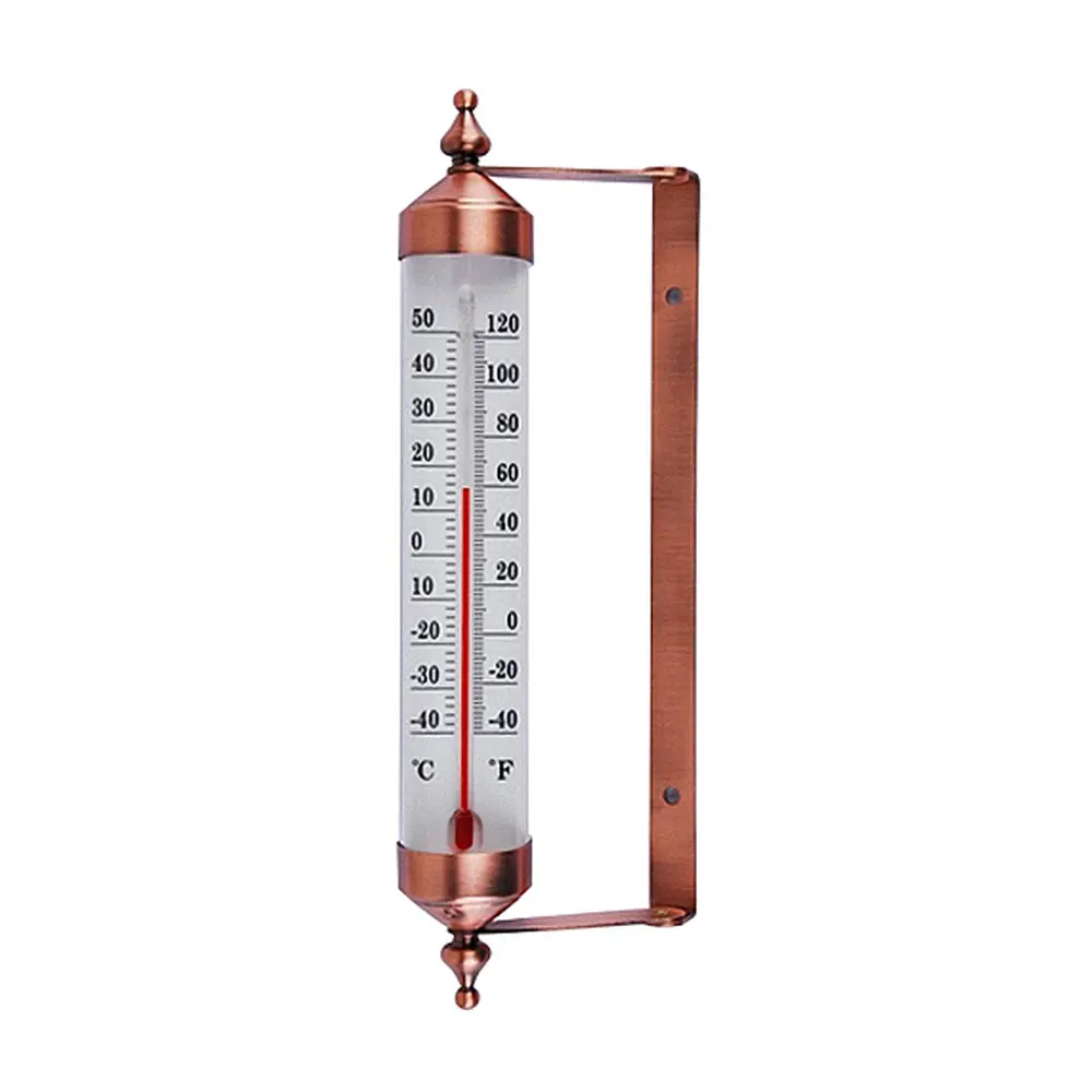 Vonkajší kovový teplomer Strend Pro meria teplotu v rozsahu od 50°C do -40°C. Rozmery: 245x80x28 mm.
