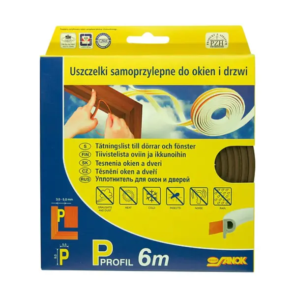 Tesnenie Stomil SD-40AX/6-0, profil E, 9x4 mm, L-6 m, na okná a dvere, hnedé