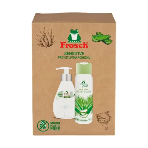 <p>Darčeková súprava sprchového gélu Frosch Senses Aloe vera a dávkovača tekutého mydla s jemnou vôňou je vhodná aj pre citlivú pokožku. Zloženie s panthenolom ošetruje pokožku