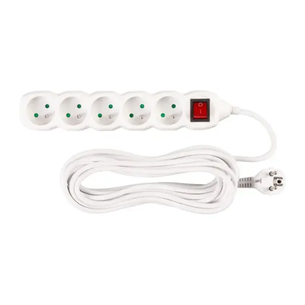 <p>Praktický predlžovací kábel DG-F805BK v bielej farbe zabezpečí prívod elektrickej energie až do dĺžky 7 metrov. Svoje využitie nájde v kanceláriách