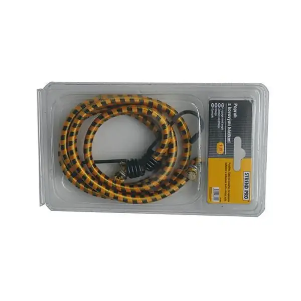 Upínacia guma Strend Pro s oceľovými háčikmi slúži na fixáciu predmetov. Jej priemer je 8 mm a dĺžka je 100 cm.