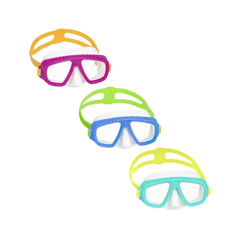 Detské okuliare Hydro-Swim Lil Caymen od spoločnosti Bestway® ponúkajú polykarbonátové šošovky s povrchom chrániacim pred UV žiarením. Okuliare sú vybavené dvojitým lemom