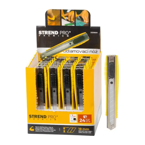 <p>Odlamovací nôž Strend Pro Premium by nemal chýbať vo vašej dielni. Disponuje kovovou vodiacou lištou
