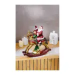 Dekorácia MagicHome Vianoce, Santa s chlapčekom na koni, polyresin, 28x10x30 cm - Image 2