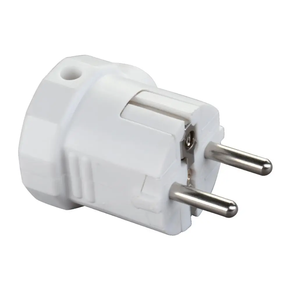 Klasická vidlica Strend Pro (250 V/16 A max.) pre pohyblivý predlžovací prívod. Táto FRENCH/SCHUKO vidlica v bielej farbe disponuje krytím IP20.