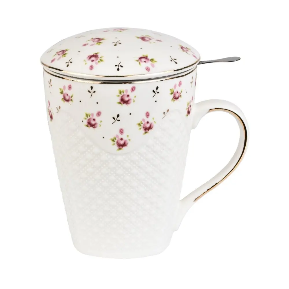 Kvalitný porcelánový hrnček s poklopom a nerezovým sitkom na vylúhovanie čaju. Objem 430ml. 