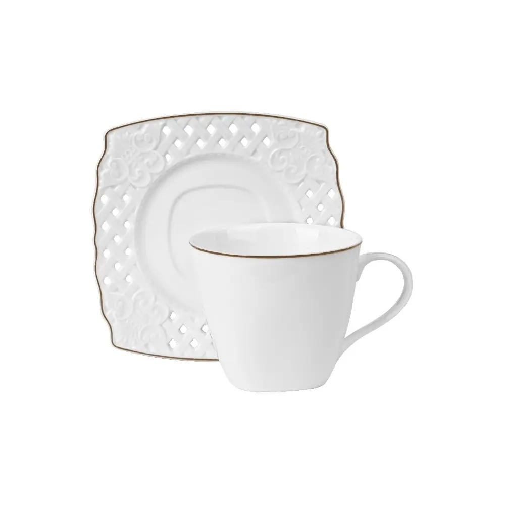 Sada dvoch porcelánových šálok s podšálkami. Šálky sú hladké